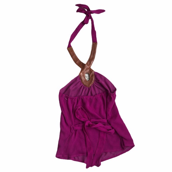 2B Bebe Brown Keyhole Halter Pink Purple Top XS - Picture 2 of 9